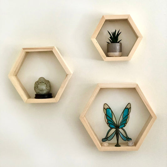 Wood Honeycomb Shelves Set of 3